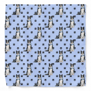 Border Collie Dog Paw Prints Pattern Bandana