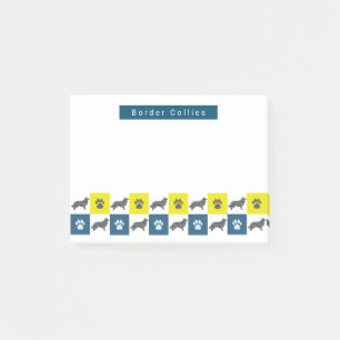 Border Collie Dog & Paw Yellow & Blue Grid Lines Post-it Notes