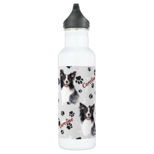 Border Collie Dog Pawprint Stainless Steel Water Bottle