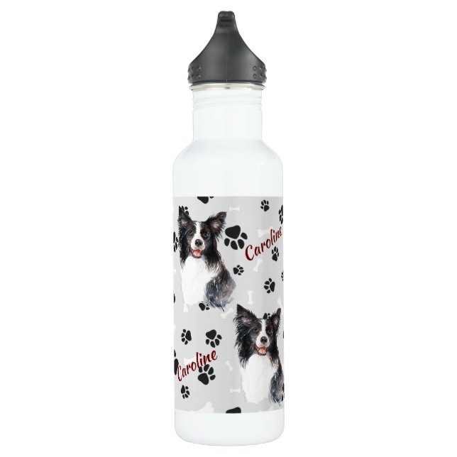 Border Collie Dog Pawprint Stainless Steel Water Bottle (Right)