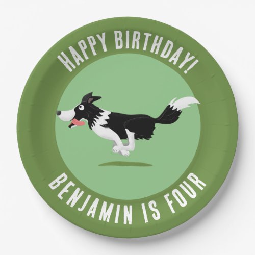 Border Collie dog personalised birthday cartoon Paper Plates