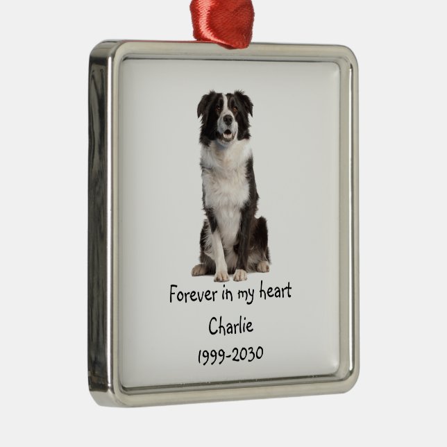Border Collie Dog Photo Memorial Keepsake Metal Ornament (Right)