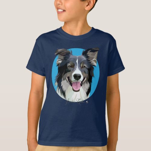 Border Collie dog picture in a blue circle T_Shirt