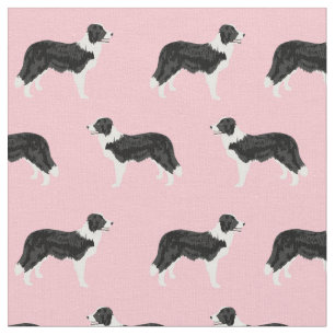 Border Collie dog pink Fabric