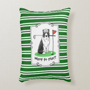 Border Collie Dog Playing Golf (black & white) Fun Accent Pillow