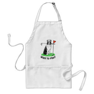 Border Collie Dog Playing Golf (black & white) Fun Adult Apron
