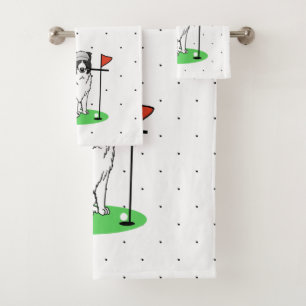 Border Collie Dog Playing Golf (black & white) Fun Bath Towel Set