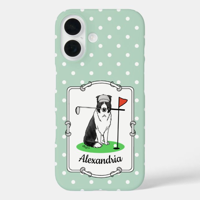 Border Collie Dog Playing Golf (black & white) Fun Case-Mate iPhone Case (Back)
