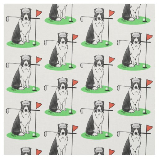 Border Collie Dog Playing Golf (black & white) Fun Fabric
