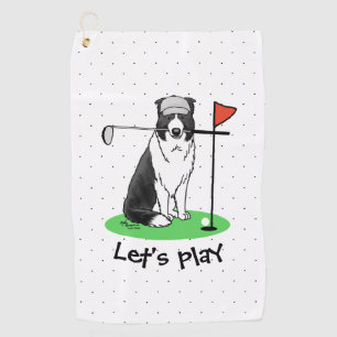 Border Collie Dog Playing Golf (black & white) Fun Golf Towel
