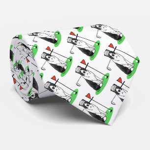 Border Collie Dog Playing Golf (black & white) Fun Neck Tie