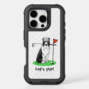 Border Collie Dog Playing Golf (black & white) Fun iPhone 16 Pro Case