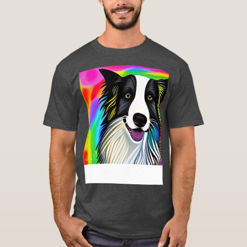 Border Collie Dog Rainbow Painting T_Shirt