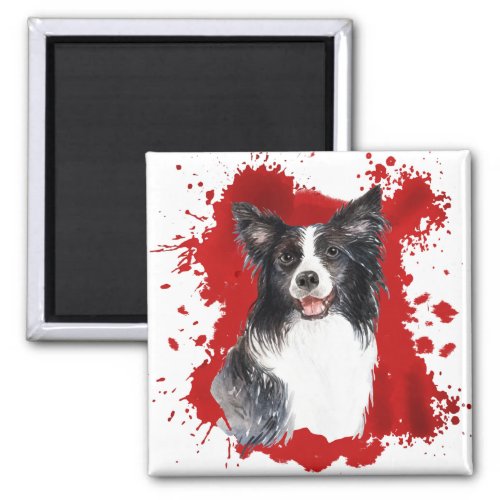 Border Collie Dog Red Abstract Magnet