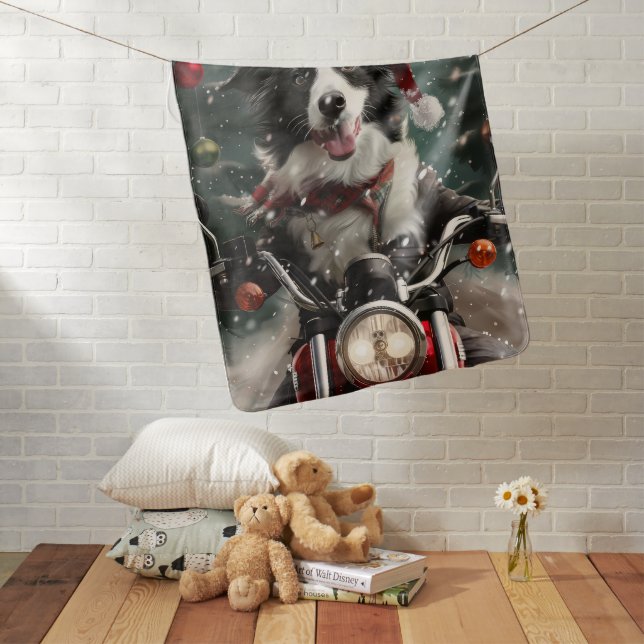 Border Collie Dog Riding Motorcycle Christmas  Baby Blanket (In Situ)