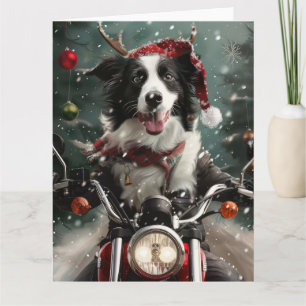 Border Collie Dog Riding Motorcycle Christmas  Card
