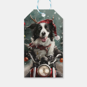 Border Collie Dog Riding Motorcycle Christmas  Gift Tags