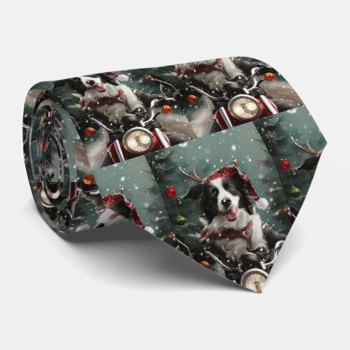 Border Collie Dog Riding Motorcycle Christmas  Neck Tie