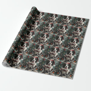 Border Collie Dog Riding Motorcycle Christmas Wrapping Paper