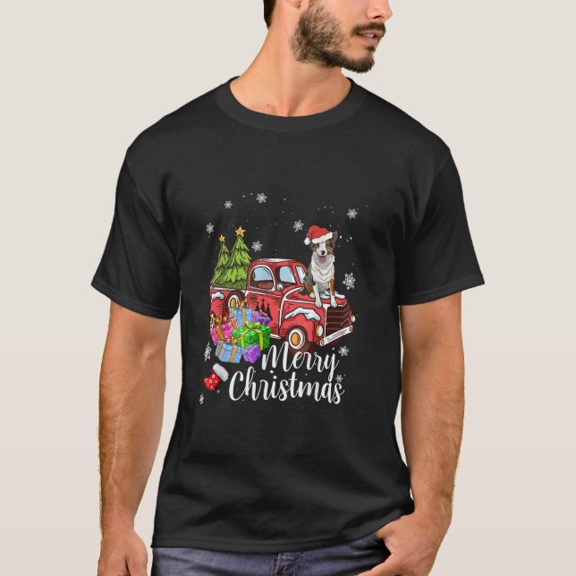 Border Collie Dog Riding Red Truck Christmas Pajam T-Shirt (Front)