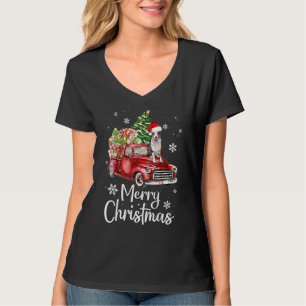 Border Collie Dog Riding Red Truck Christmas Tree T-Shirt