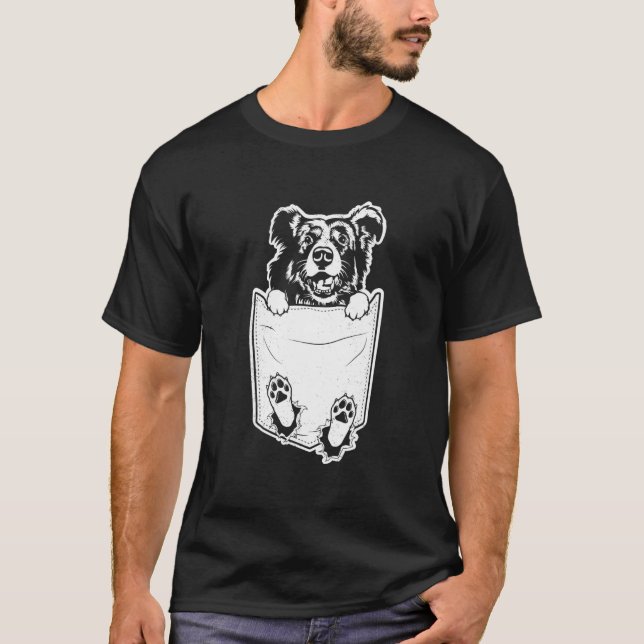 Border collie dog ripped in pocket art graphic the T-Shirt (Front)