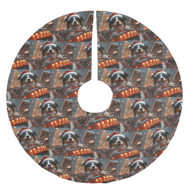 Border Collie Dog Roller Coaster Christmas Brushed Polyester Tree Skirt (Front)
