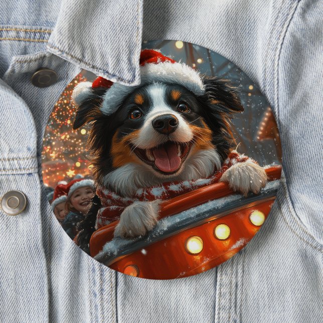 Border Collie Dog Roller Coaster Christmas Button (In Situ)