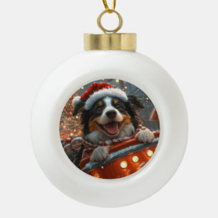 Border Collie Dog Roller Coaster Christmas Ceramic Ball Christmas Ornament