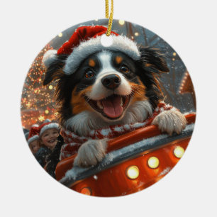 Border Collie Dog Roller Coaster Christmas Ceramic Ornament