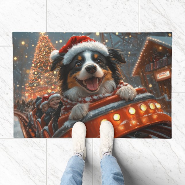 Border Collie Dog Roller Coaster Christmas Doormat (Indoor)