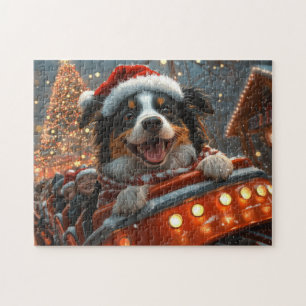 Border Collie Dog Roller Coaster Christmas Jigsaw Puzzle