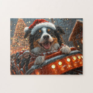 Border Collie Dog Roller Coaster Christmas Jigsaw Puzzle