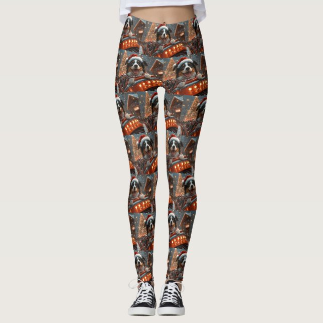 Border Collie Dog Roller Coaster Christmas Leggings (Front)