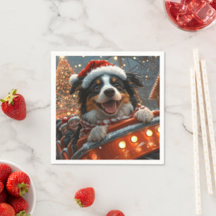 Border Collie Dog Roller Coaster Christmas Napkins