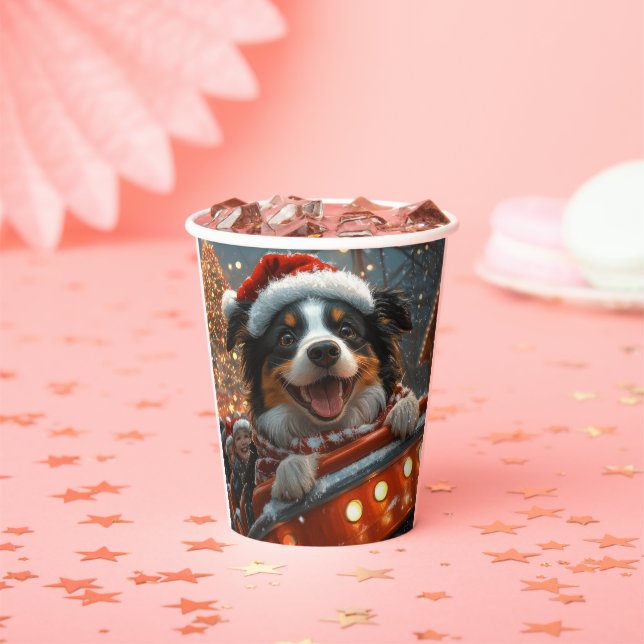 Border Collie Dog Roller Coaster Christmas Paper Cups (Insitu)