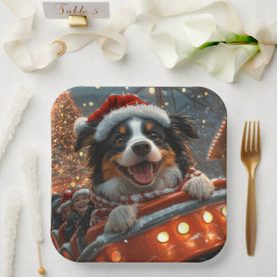 Border Collie Dog Roller Coaster Christmas Paper Plates
