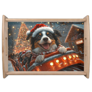 Border Collie Dog Roller Coaster Christmas Serving Tray