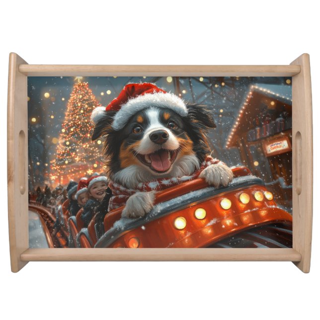 Border Collie Dog Roller Coaster Christmas Serving Tray (Front)