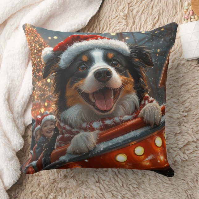 Border Collie Dog Roller Coaster Christmas Throw Pillow (Blanket)