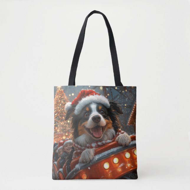 Border Collie Dog Roller Coaster Christmas Tote Bag (Front)