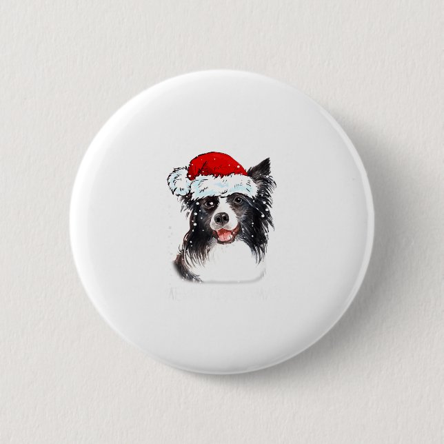 Border Collie Dog Santa Christmas Lights Xmas Boys Button (Front)