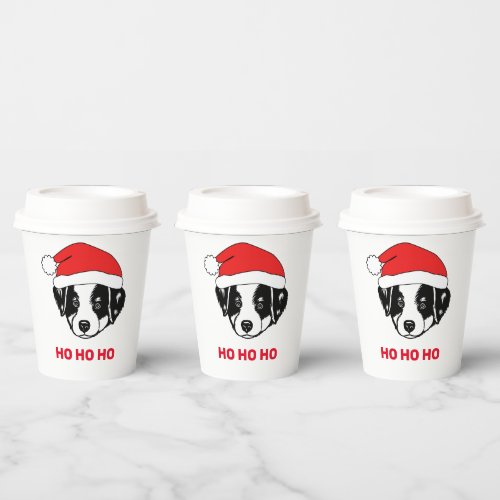 Border Collie Dog Santa Hat Paper Cups