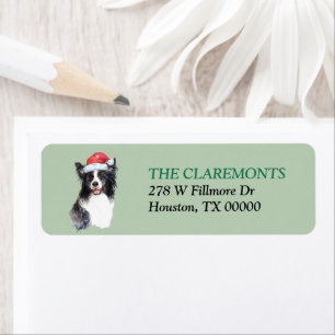 Border Collie Dog Santa Hat Return Address Label