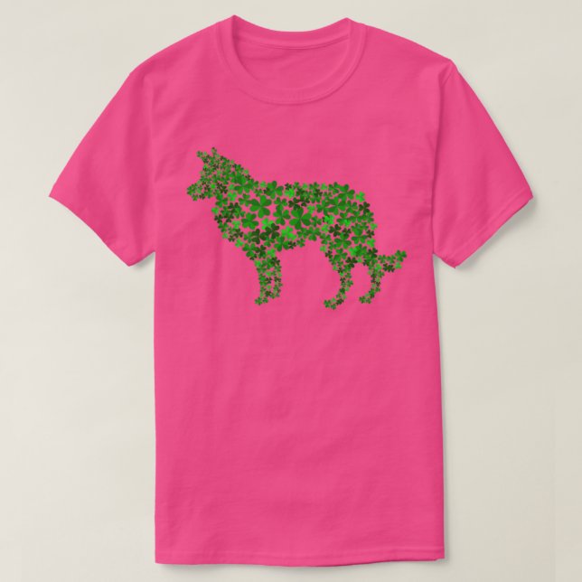 Border Collie Dog Shamrock Leaf St Patrick Day  T-Shirt (Design Front)