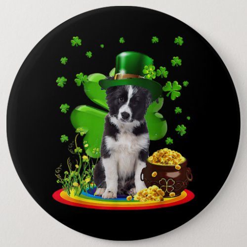Border Collie Dog Shamrock St Patricks Day Dog Iri Button