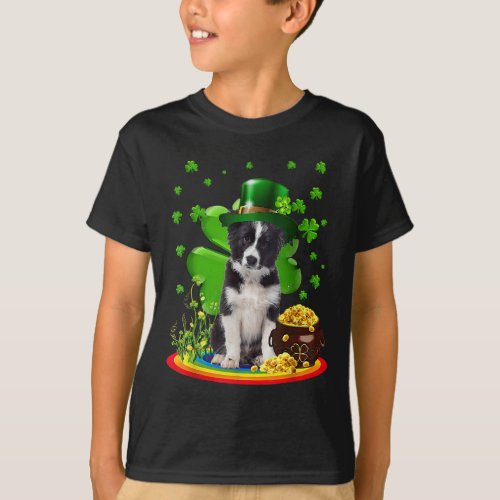 Border Collie Dog Shamrock St Patricks Day Dog Iri T_Shirt