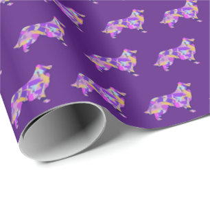 Border Collie Dog Silhouette Colorful Purple Wrapping Paper