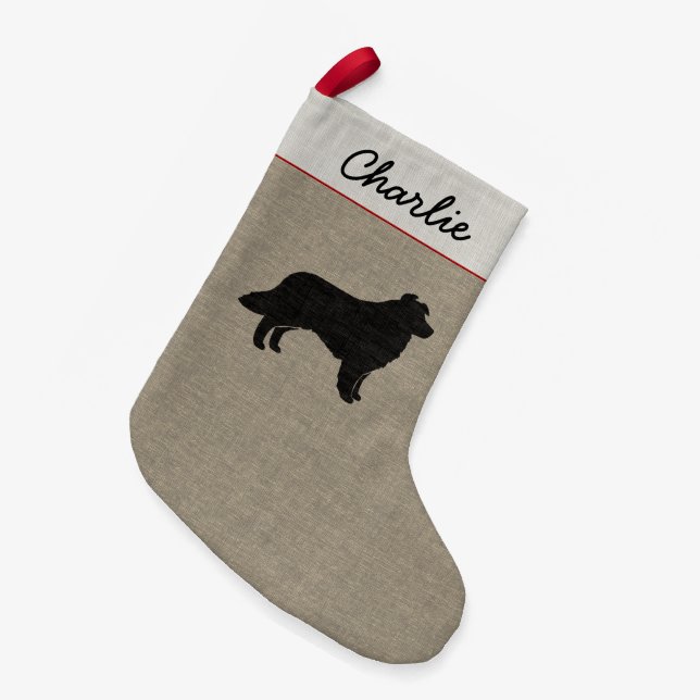 Border Collie Dog Silhouette Personalized Holiday Small Christmas Stocking (Front (Hanging))