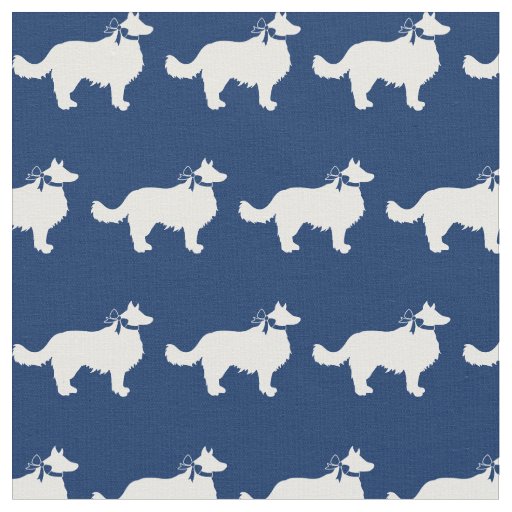 Border Collie Dog Silhouette Pet Navy Blue Fabric